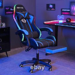 Massage Gaming Chair Racing with RGB LED Footrest Chair Desk Ergonomic Blue US