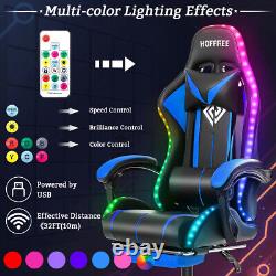 Massage Gaming Chair Racing with RGB LED Footrest Chair Desk Ergonomic Blue US