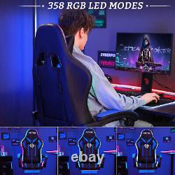 Massage Gaming Chair Racing with RGB LED Footrest Chair Desk Ergonomic Blue US