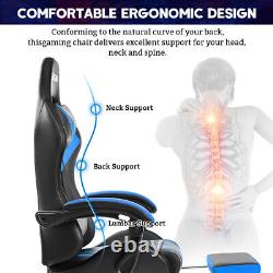 Massage Gaming Chair Racing with RGB LED Footrest Chair Desk Ergonomic Blue US