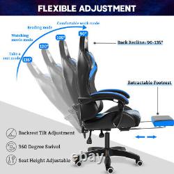 Massage Gaming Chair Racing with RGB LED Footrest Chair Desk Ergonomic Blue US