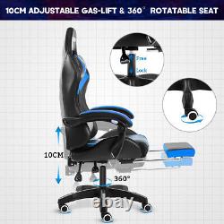 Massage Gaming Chair Racing with RGB LED Footrest Chair Desk Ergonomic Blue US