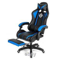 Massage Gaming Chair Racing with RGB LED Footrest Chair Desk Ergonomic Blue US