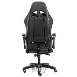 Massage Gaming Chair Racing with RGB LED Footrest Chair Desk Ergonomic Blue US