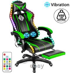 Massage Gaming Chair Racing with RGB LED Footrest Chair Desk Ergonomic Green US