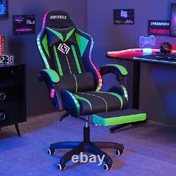 Massage Gaming Chair Racing with RGB LED Footrest Chair Desk Ergonomic Green US