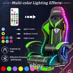 Massage Gaming Chair Racing with RGB LED Footrest Chair Desk Ergonomic Green US