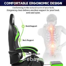 Massage Gaming Chair Racing with RGB LED Footrest Chair Desk Ergonomic Green US