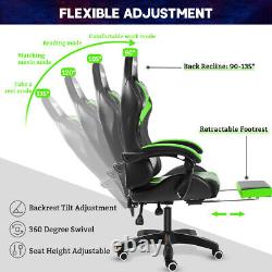 Massage Gaming Chair Racing with RGB LED Footrest Chair Desk Ergonomic Green US