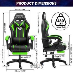 Massage Gaming Chair Racing with RGB LED Footrest Chair Desk Ergonomic Green US