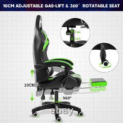 Massage Gaming Chair Racing with RGB LED Footrest Chair Desk Ergonomic Green US