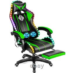 Massage Gaming Chair Racing with RGB LED Footrest Chair Desk Ergonomic Green US