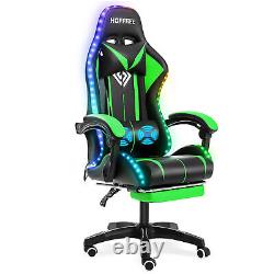 Massage Gaming Chair Racing with RGB LED Footrest Chair Desk Ergonomic Green US