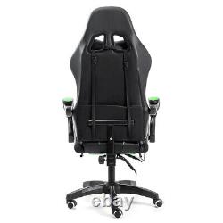 Massage Gaming Chair Racing with RGB LED Footrest Chair Desk Ergonomic Green US