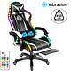 Massage Gaming Chair Racing with RGB LED Footrest Chair Desk Ergonomic White USA