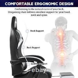 Massage Gaming Chair Racing with RGB LED Footrest Chair Desk Ergonomic White USA