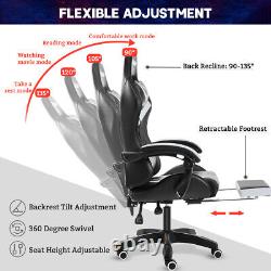 Massage Gaming Chair Racing with RGB LED Footrest Chair Desk Ergonomic White USA