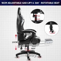 Massage Gaming Chair Racing with RGB LED Footrest Chair Desk Ergonomic White USA