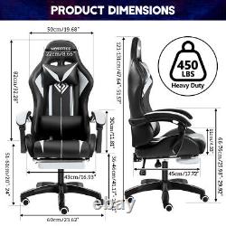 Massage Gaming Chair Racing with RGB LED Footrest Chair Desk Ergonomic White USA