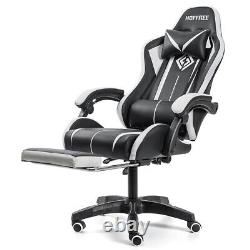 Massage Gaming Chair Racing with RGB LED Footrest Chair Desk Ergonomic White USA