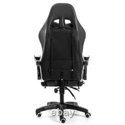 Massage Gaming Chair Racing with RGB LED Footrest Chair Desk Ergonomic White USA