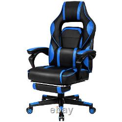 Massage Gaming Chair Recliner Racing Chair with Retractable Footrest Blue Home