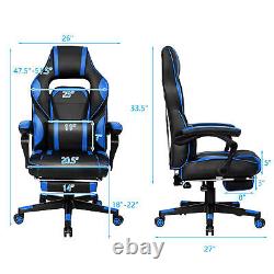 Massage Gaming Chair Recliner Racing Chair with Retractable Footrest Blue Home