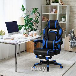 Massage Gaming Chair Recliner Racing Chair with Retractable Footrest Blue Home