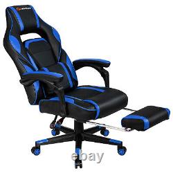 Massage Gaming Chair Recliner Racing Chair with Retractable Footrest Blue Home