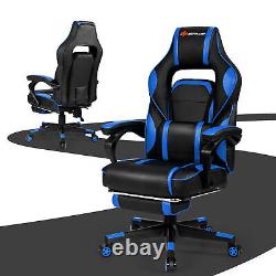 Massage Gaming Chair Recliner Racing Chair with Retractable Footrest Blue Home