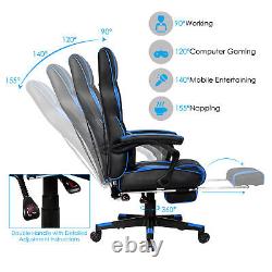 Massage Gaming Chair Recliner Racing Chair with Retractable Footrest Blue Home