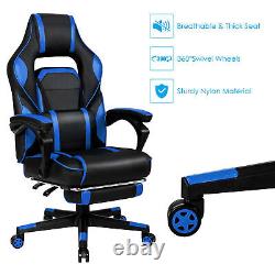 Massage Gaming Chair Recliner Racing Chair with Retractable Footrest Blue Home