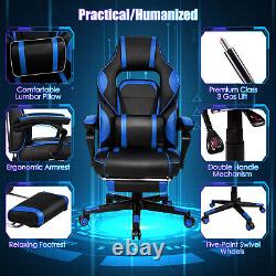 Massage Gaming Chair Recliner Racing Chair with Retractable Footrest Blue Home