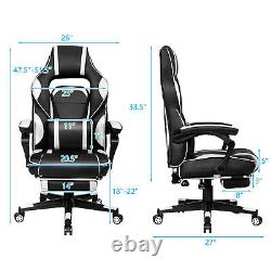 Massage Gaming Chair Recliner Racing Chair with Retractable Footrest White Home