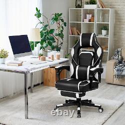 Massage Gaming Chair Recliner Racing Chair with Retractable Footrest White Home