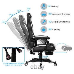 Massage Gaming Chair Recliner Racing Chair with Retractable Footrest White Home