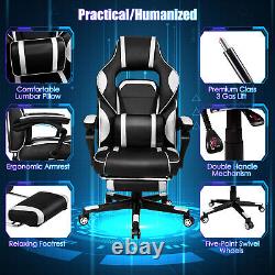 Massage Gaming Chair Recliner Racing Chair with Retractable Footrest White Home