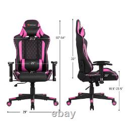 Massage Gaming Chair Reclining Racing Chair withLumbar Support and Headrest Pink