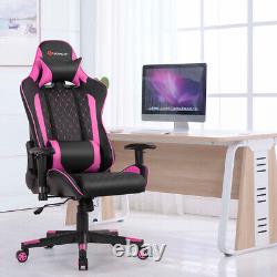 Massage Gaming Chair Reclining Racing Chair withLumbar Support and Headrest Pink