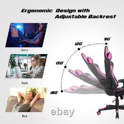 Massage Gaming Chair Reclining Racing Chair withLumbar Support and Headrest Pink