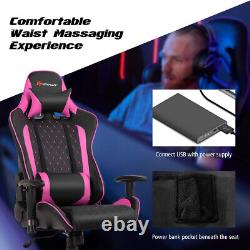 Massage Gaming Chair Reclining Racing Chair withLumbar Support and Headrest Pink