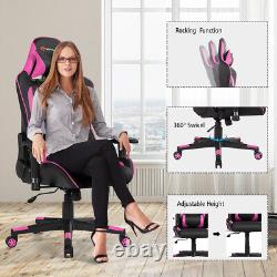 Massage Gaming Chair Reclining Racing Chair withLumbar Support and Headrest Pink