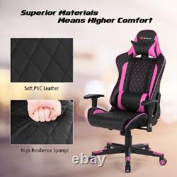 Massage Gaming Chair Reclining Racing Chair withLumbar Support and Headrest Pink