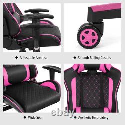 Massage Gaming Chair Reclining Racing Chair withLumbar Support and Headrest Pink