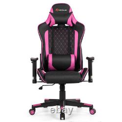 Massage Gaming Chair Reclining Racing Chair withLumbar Support and Headrest Pink