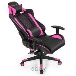 Massage Gaming Chair Reclining Racing Chair withLumbar Support and Headrest Pink