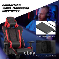 Massage Gaming Chair Reclining Racing Chair withLumbar Support and Headrest Red