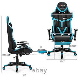 Massage Gaming Chair Reclining Racing Chair with Lumbar Support &Footrest Blue