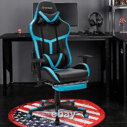 Massage Gaming Chair Reclining Racing Chair with Lumbar Support &Footrest Blue