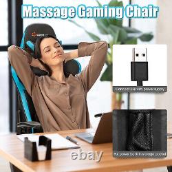 Massage Gaming Chair Reclining Racing Chair with Lumbar Support &Footrest Blue